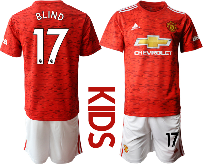 Youth 2020-2021 club Manchester United home #17 red Soccer Jerseys